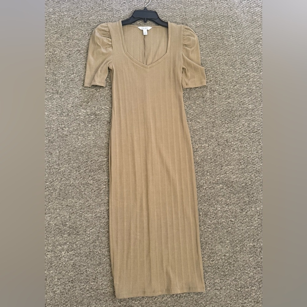Nine West Tan Ribbed Bodycon Midi Dress